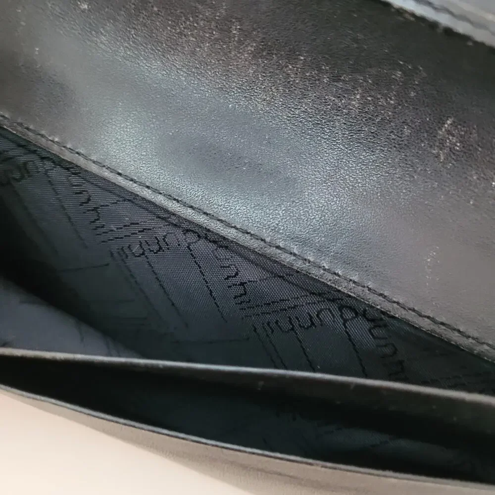 Dunhill Designer Checkbook‎ Card Slim Bill Holder Wallet Black Bifold Leather